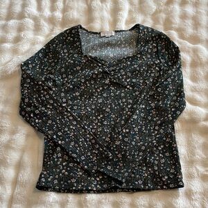 LOFT Dark Floral Long Sleeve Top
